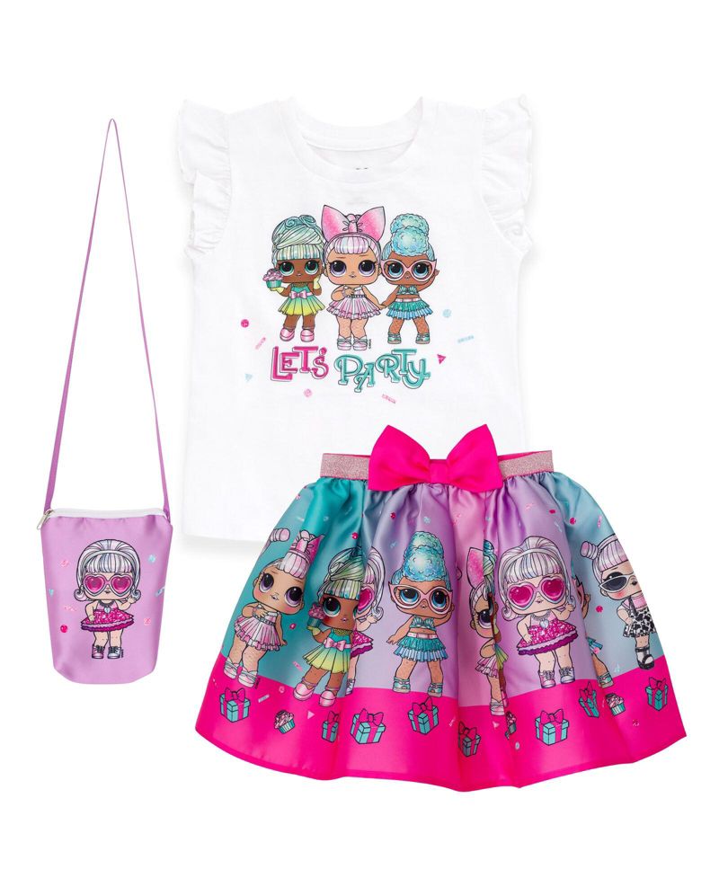 Girls T-Shirt Skirt and Bag 3 Piece Outfit Set