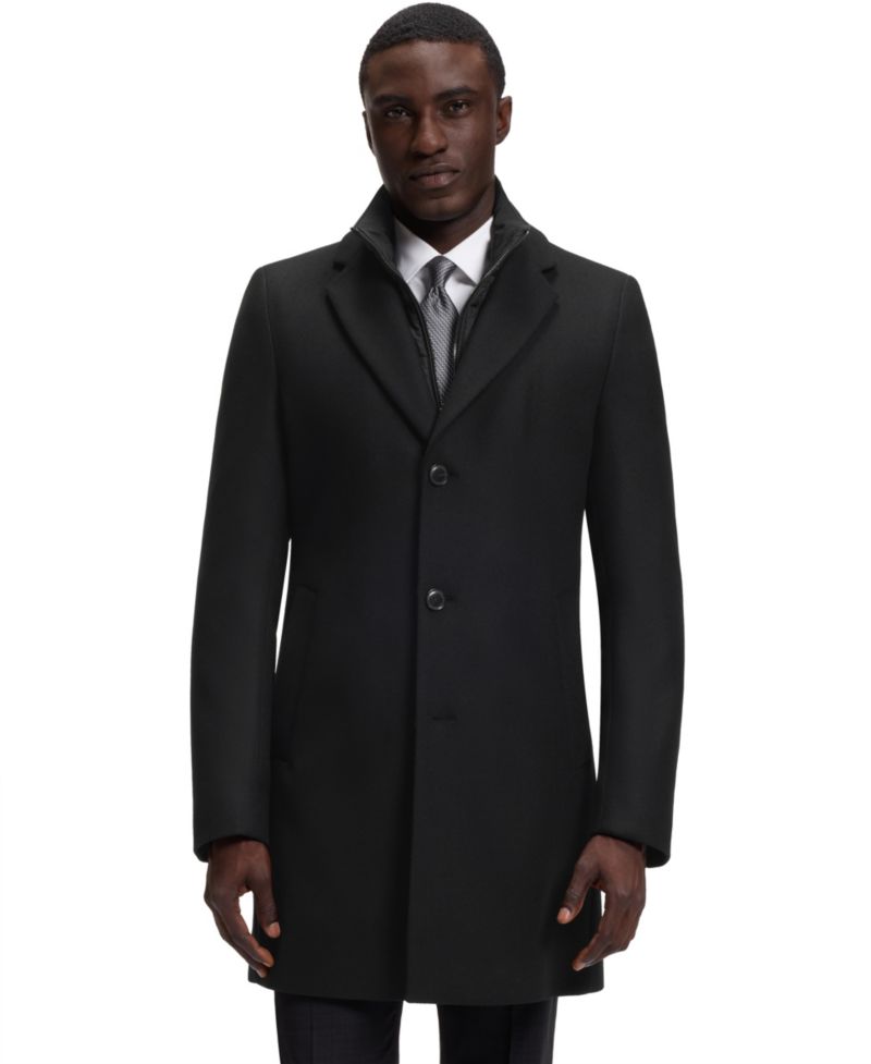 BOSS by Men's Hyde Slim-Fit Wool-Blend Zip-Up Inner Overcoat