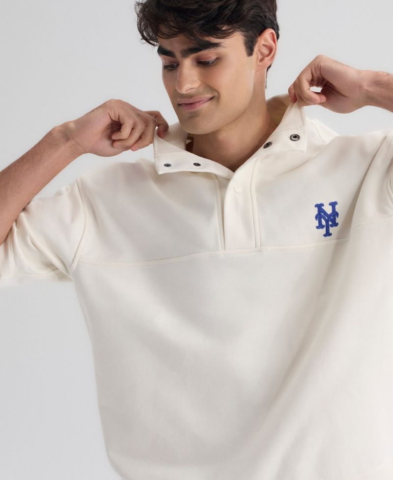 Men's New York Mets Iconic Mock-Neck Relaxed-Fit Short-Sleeve Pullover