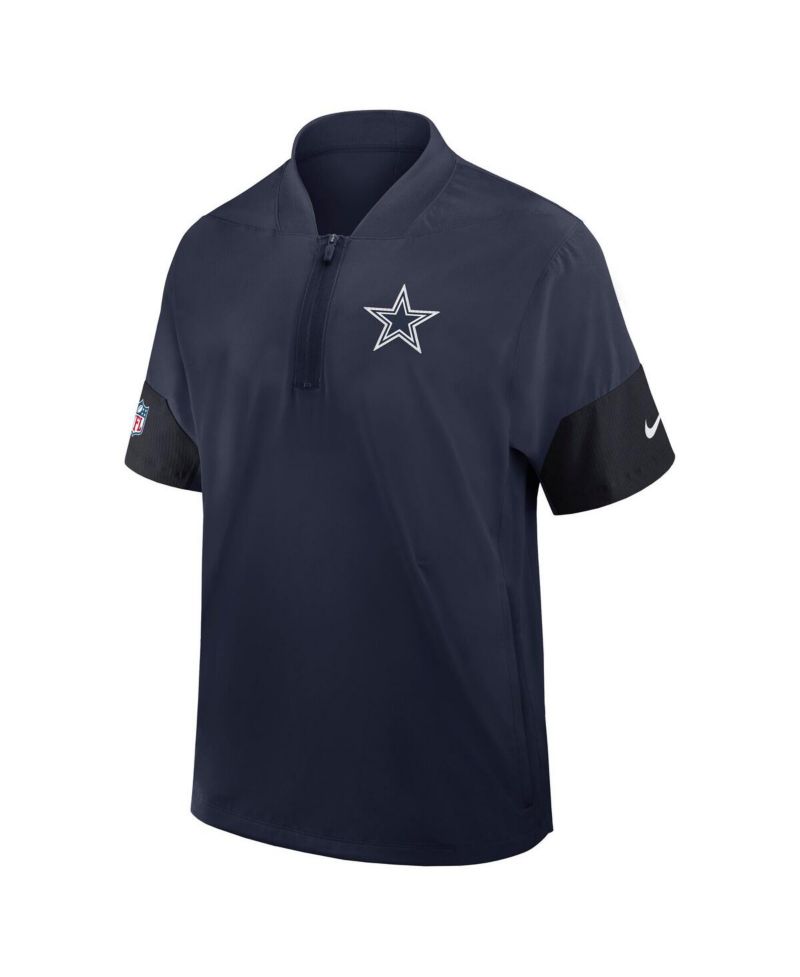 Men's Navy Dallas Cowboys Sideline Short Sleeve Quarter-Zip Performance Coach Jacket