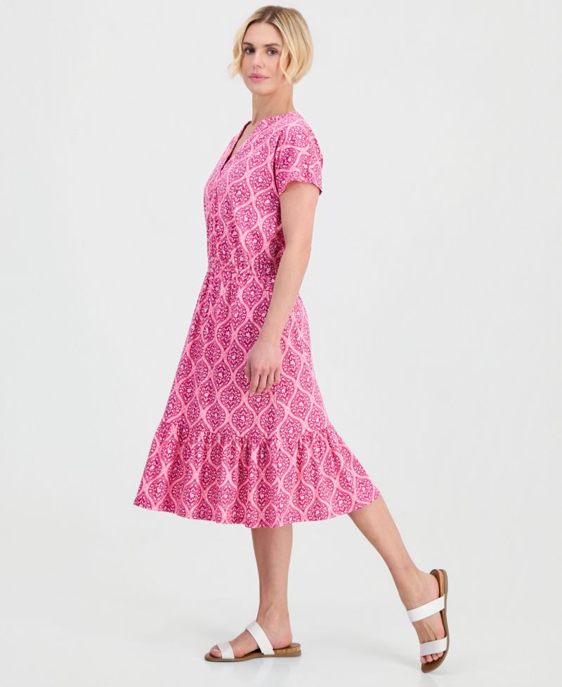 Petite Printed V-Neck Midi Dress