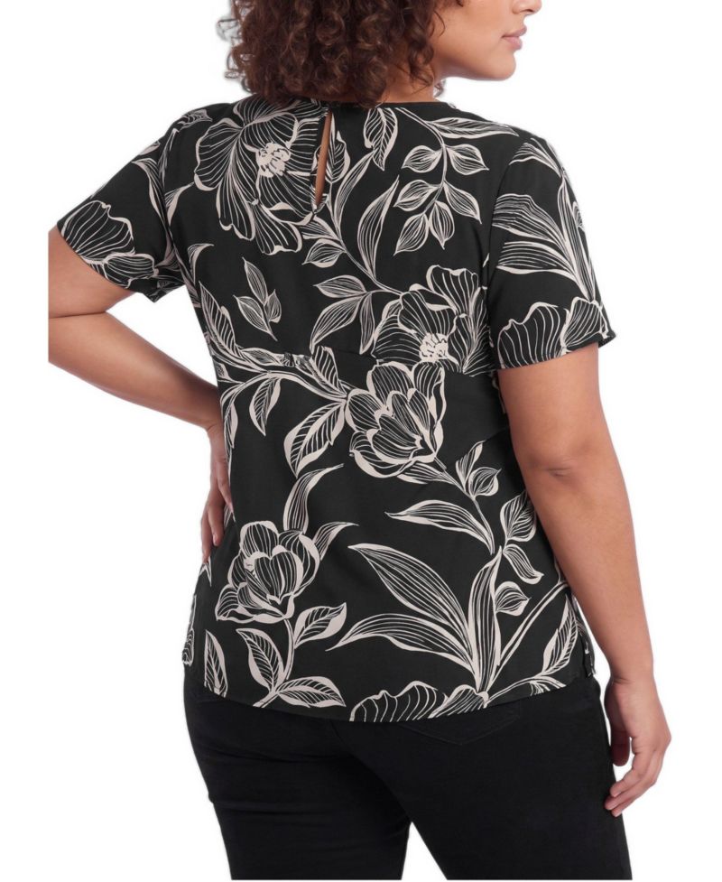 Plus Size Abbey Floral-Print Georgette Scoop Neck Blouse