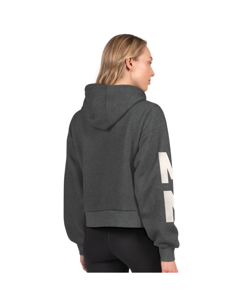 Women's Heather Charcoal Minnesota Vikings Star Player Cropped Fleece Pullover Hoodie