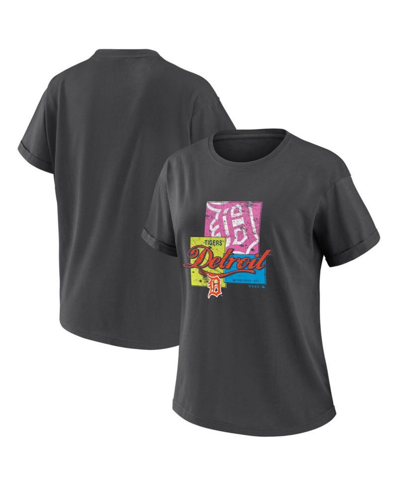 Women's Charcoal Detroit Tigers Domestic Box Color Boyfriend T-Shirt