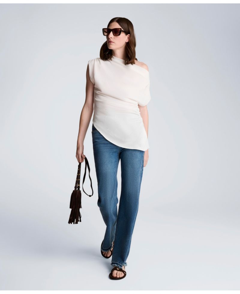 Women's Asymmetrical Drape Short-Sleeve Top