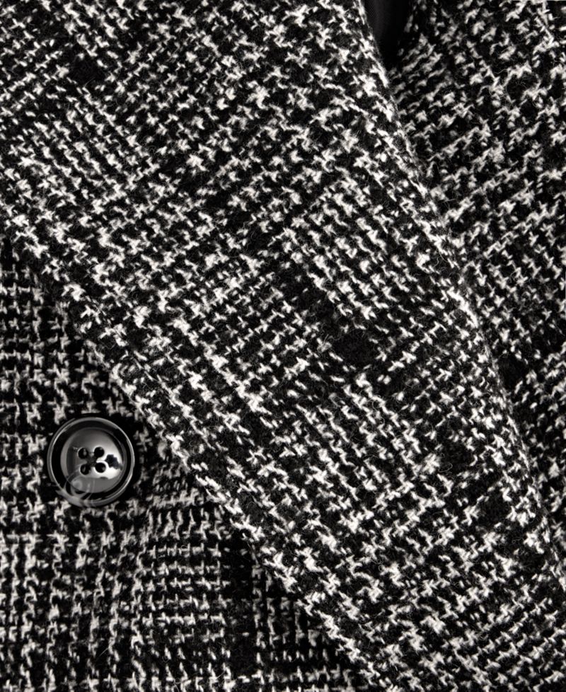 Men's Plaid Double-Breasted Polyester/Wool Blend Overcoat, Macy's Exclusive