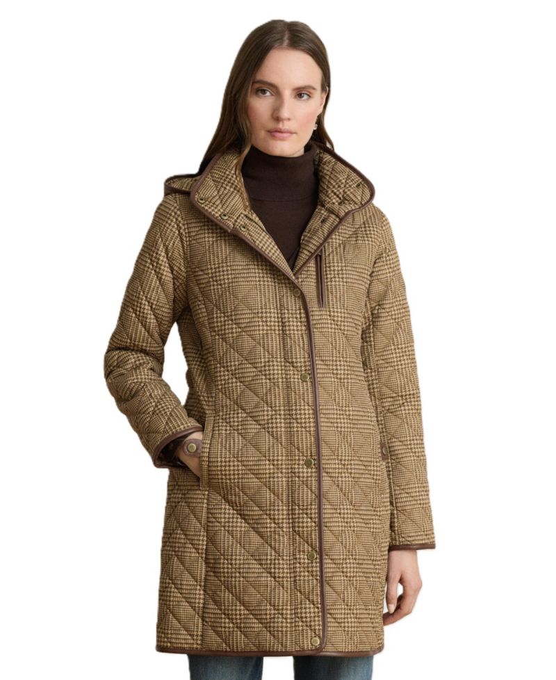 Petite Hooded Quilted Faux-Suede-Trim Coat