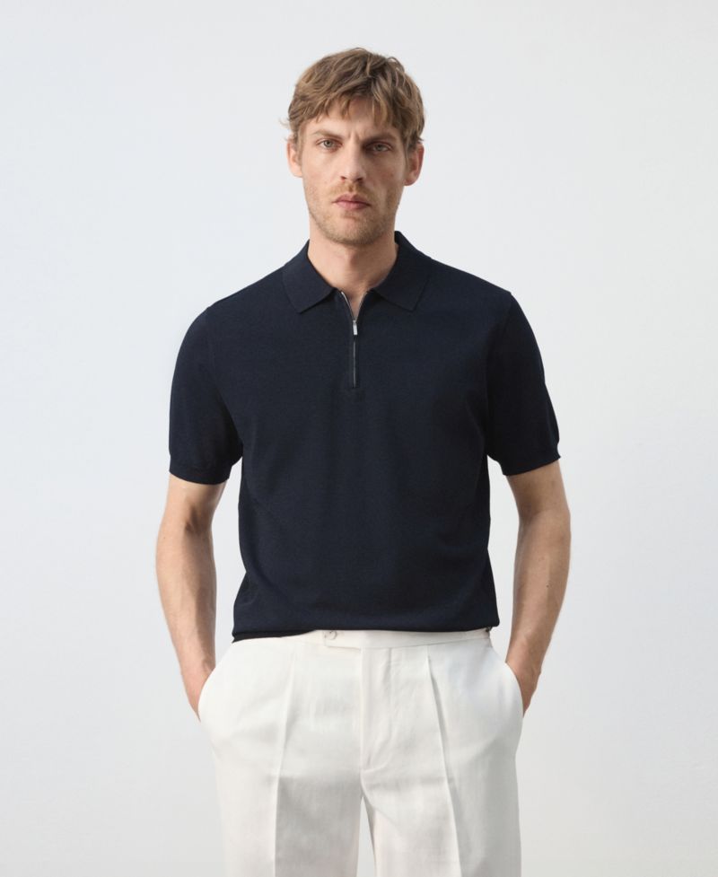 Men's Knitted Zip Polo Shirt