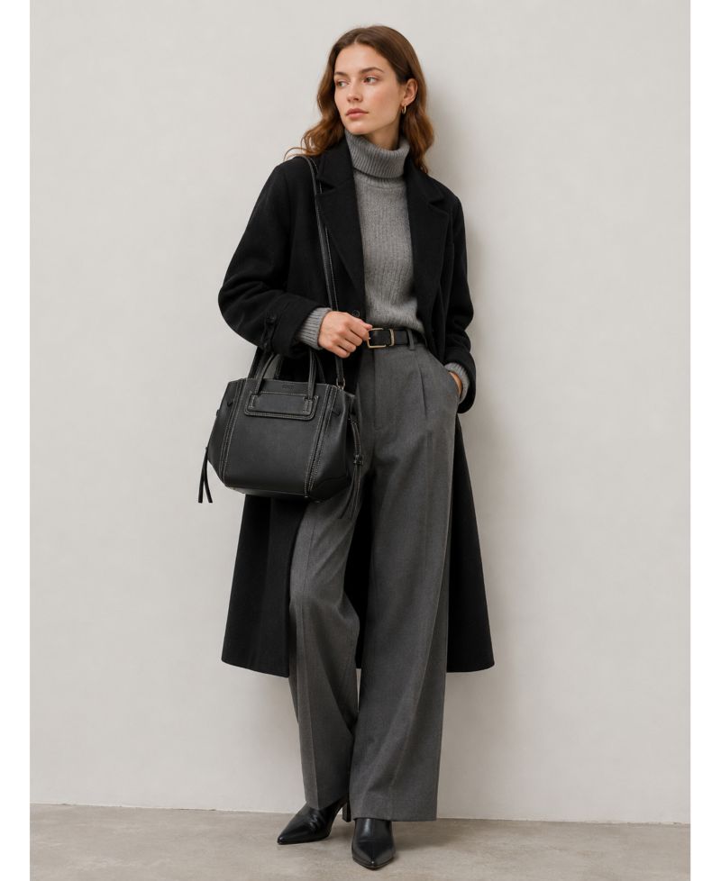Hadley Leather Tote Bag Structured Shoulder Purse Minimalist Convertible Crossbody with Top Handles