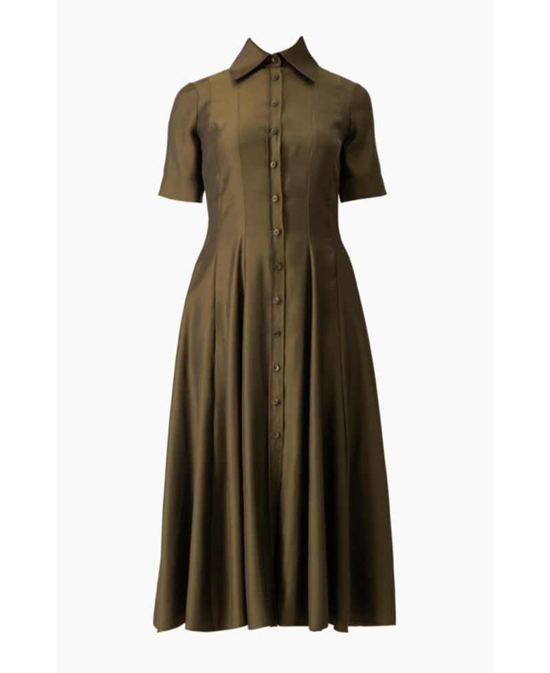 Women's Short Sleeve Midi Dress with Button-Front Fit-and-Flare Shirtdres