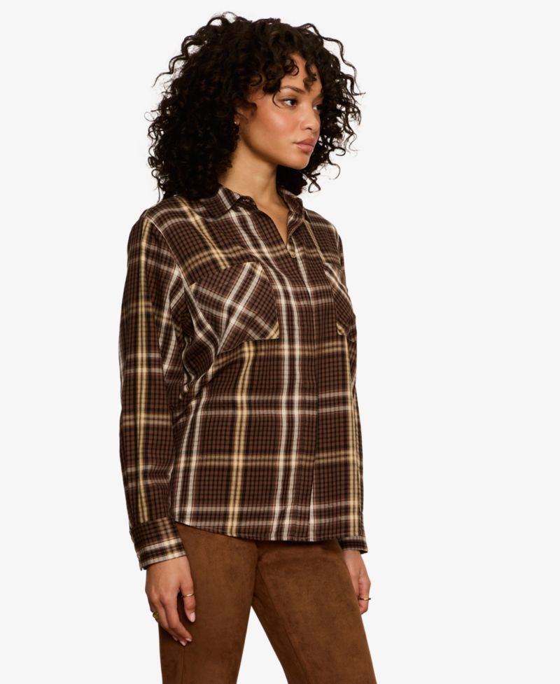 Women's Long-Sleeve Plaid Button-Up Shirt