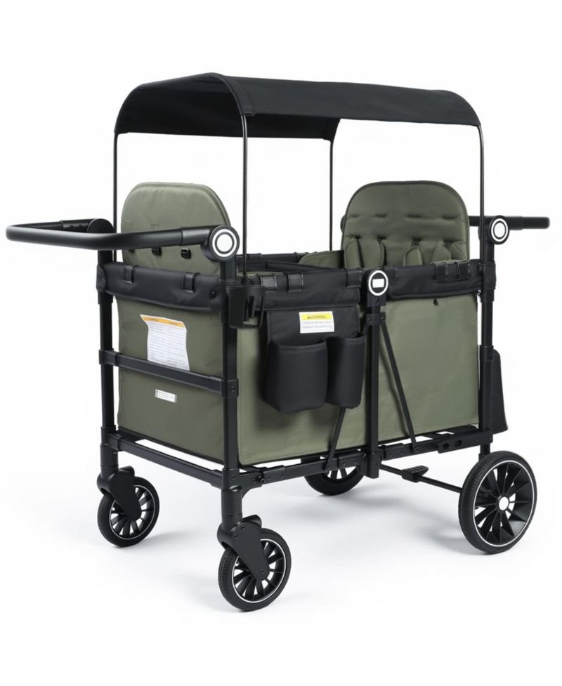 All-Terrain 4-Seat Stroller Wagon with Canopy, Shock-Absorbing Wheels, Snack Tray, Storage Bag & Adjustable Handle