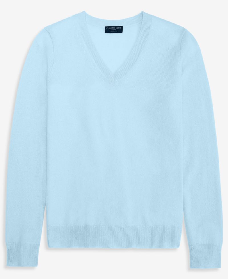 100% Cashmere Petite V-Neck Long-Sleeve Sweater