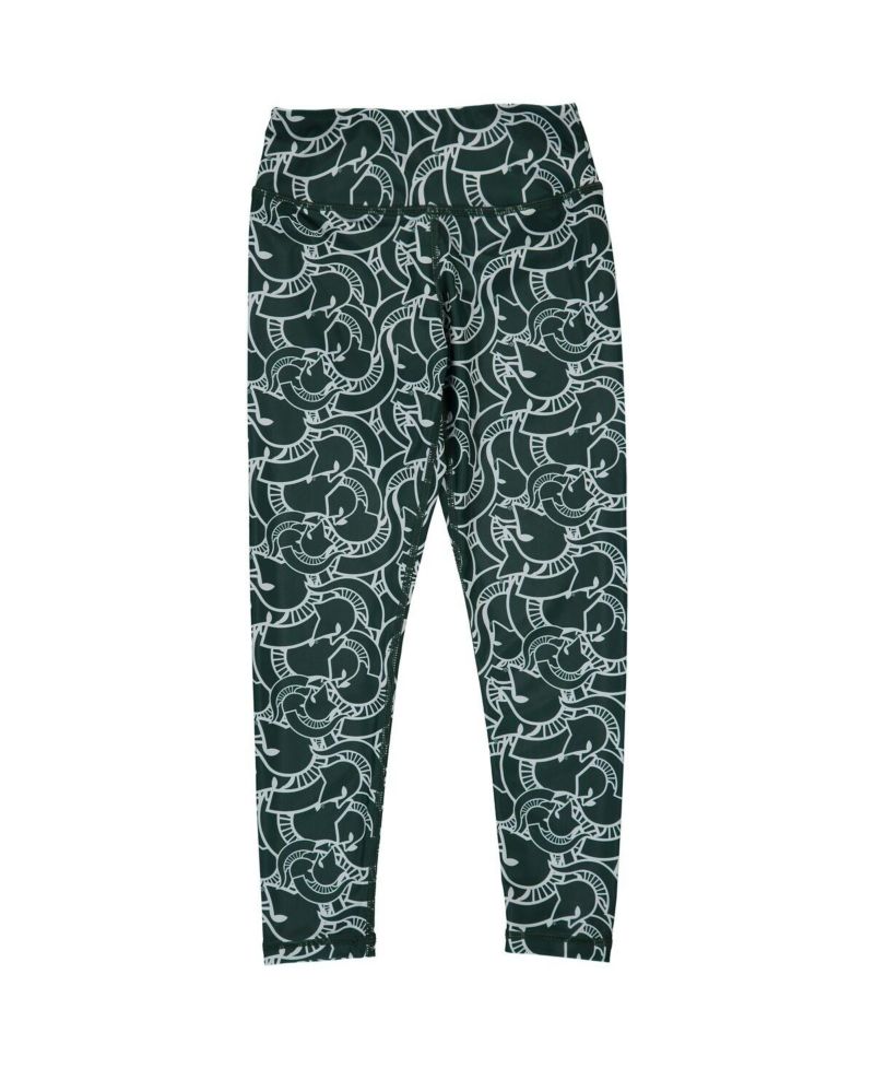 Big Girls Green, White Michigan State Spartans Stacked Mascot Leggings