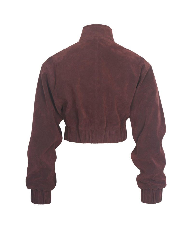 Women Farryn Mahogany Faux Suede Cropped Bomber Jacket
