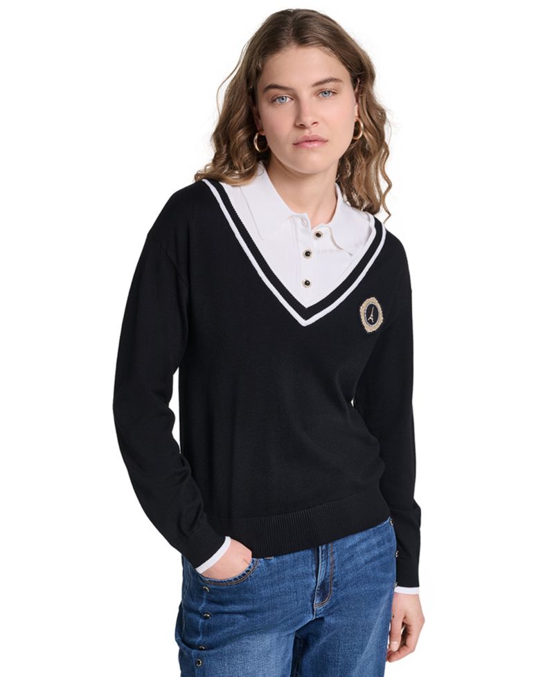 Petite Twofer Collared Sweater
