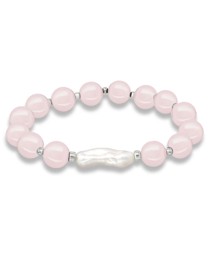 Genuine Stone Bead Biwa Pearl Stretch Bracelet