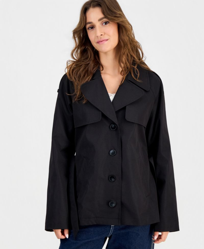Juniors' Cropped Trench Coat