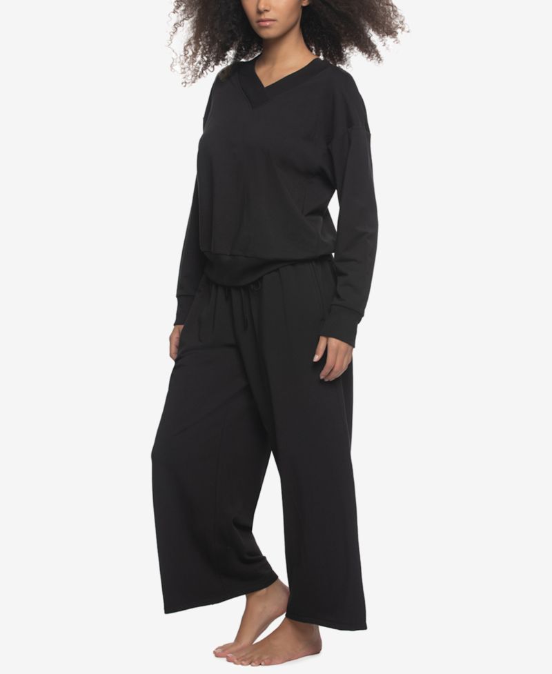 Women's Regular Kimora French Terry V-Neck Sweatshirt with Wide Leg Pants