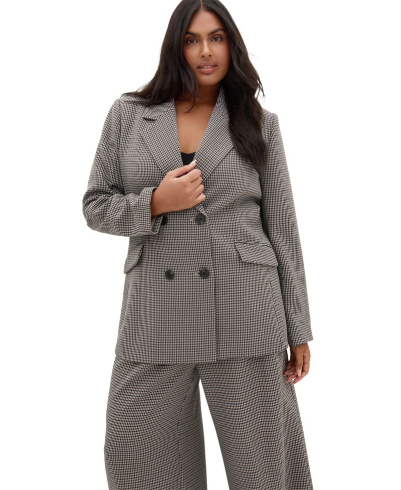 Plus Size Tiana Double-Breasted Plaid Jacket