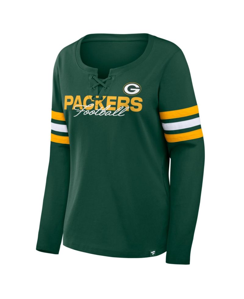 Women's Green Bay Packers Team First Coverage Scheme Lace-Up Neckline Long-Sleeve T-Shirt