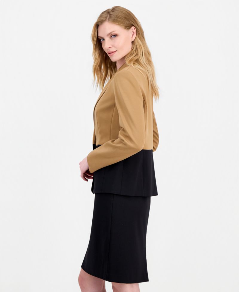 Women's Colorblock One-Button Peplum Jacket and Dress, 2-Piece Set