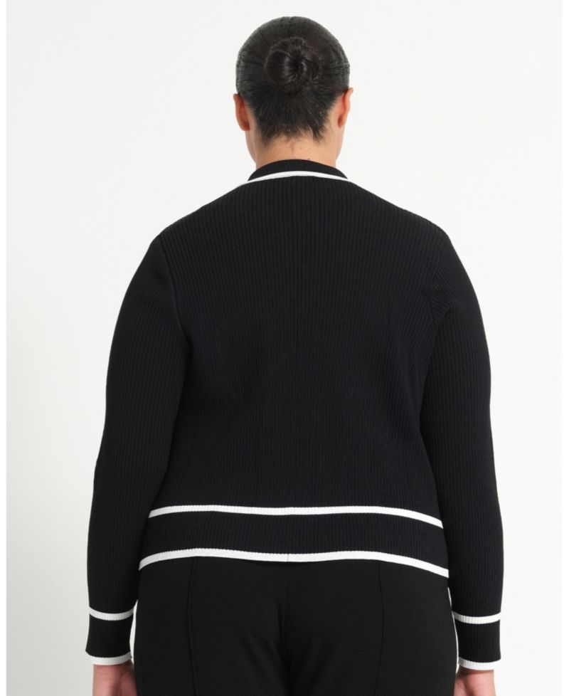 Women's Gracie Contrast Ribbed Collared Long Sleeve Cardigan