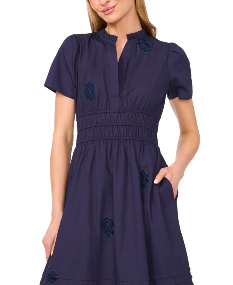 Women's V-Neck Double Elastic Waistband Midi Dress