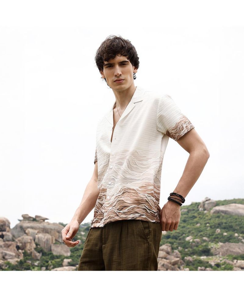 Men's Ivory White & Tan Brown Desert Ombre Shirt