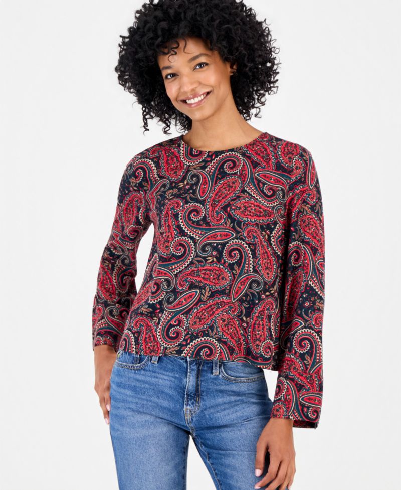 Women's Paisley Roll-Cuff Blouse