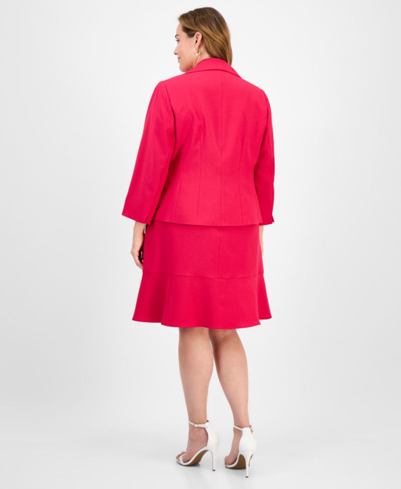 Plus Size Tulip Collar Jacket & Tiered 2 Piece Skirt Suit