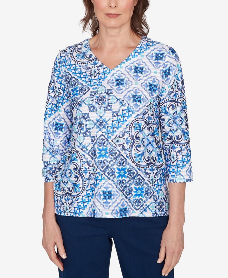 Petite Mykonos Aegean Tile V-Neck Top