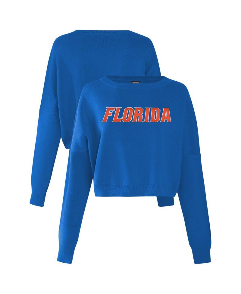 Women's Royal Florida Gators Oversized Cropped Ivy Knit Pullover Sweater