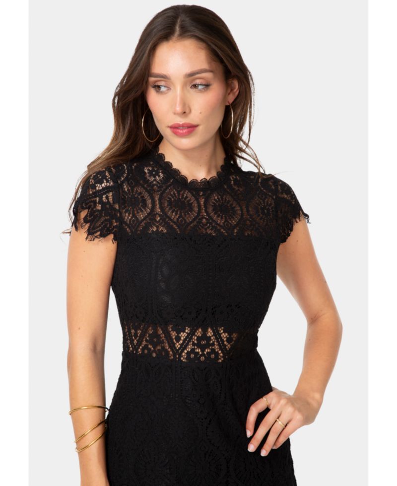 Women's Lace Short Sleeve Illusion Dress