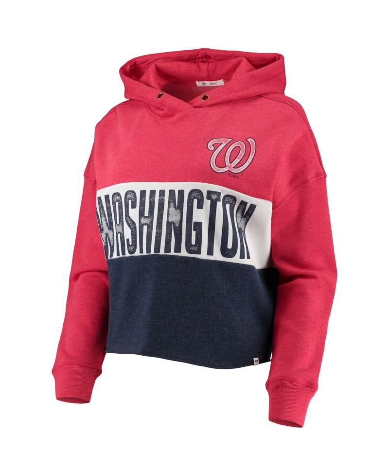 Women's '47 Heathered Red and Heathered Navy Washington Nationals Lizzy Cropped Pullover Hoodie