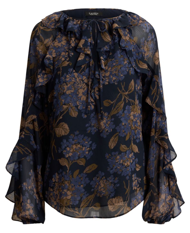 Petite Ruffle-Trim Long-Sleeve Blouse