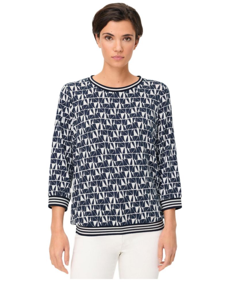 Women's Allover Geo Print T-Shirt with Stripe Trim