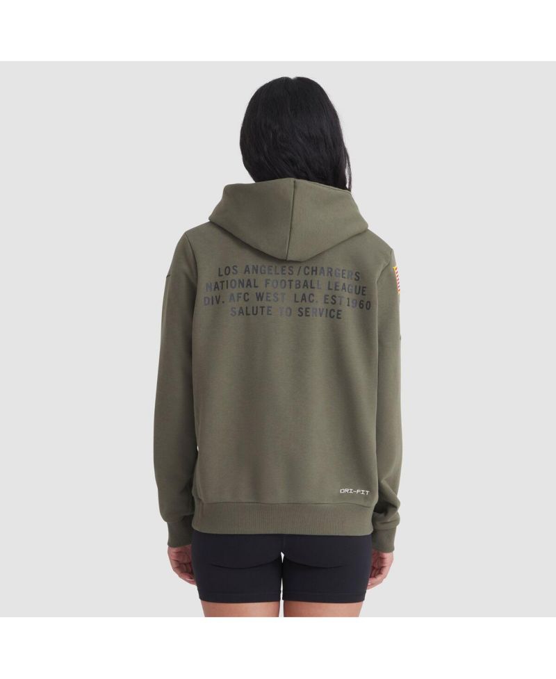 Women's Olive Los Angeles Chargers 2025 Salute to Service Sideline Standard Issue Dri-FIT Hoodie