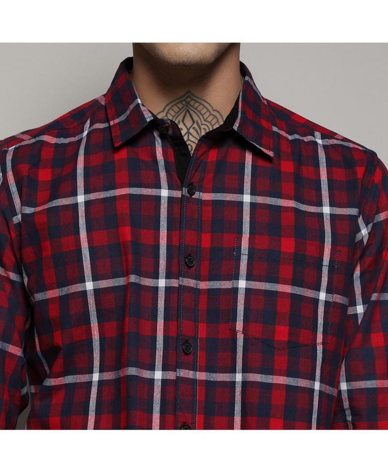 Men's Navy Blue & Red Tartan Plaid Shirt