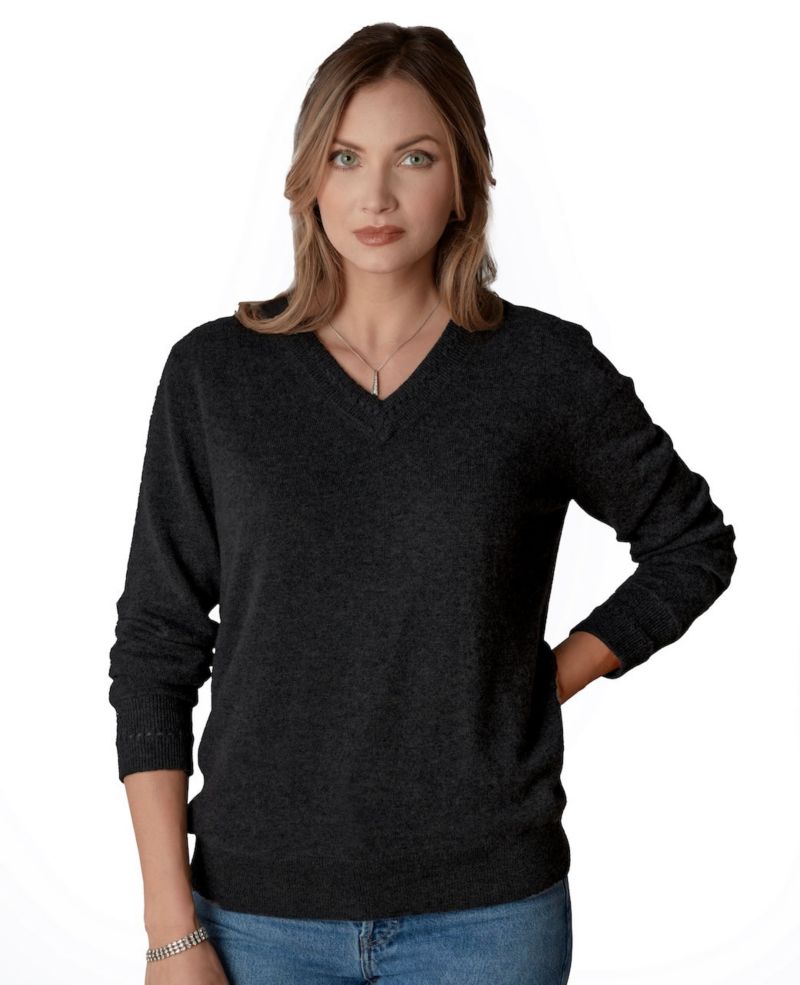 Women's Itch-Free Cashmere V-Neck Sweater with Soft Liner
