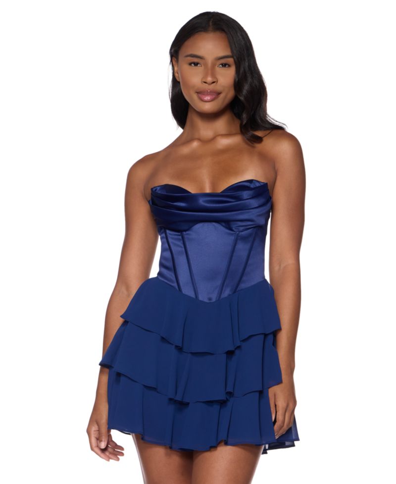 Juniors' Strapless Corset Tiered Dress