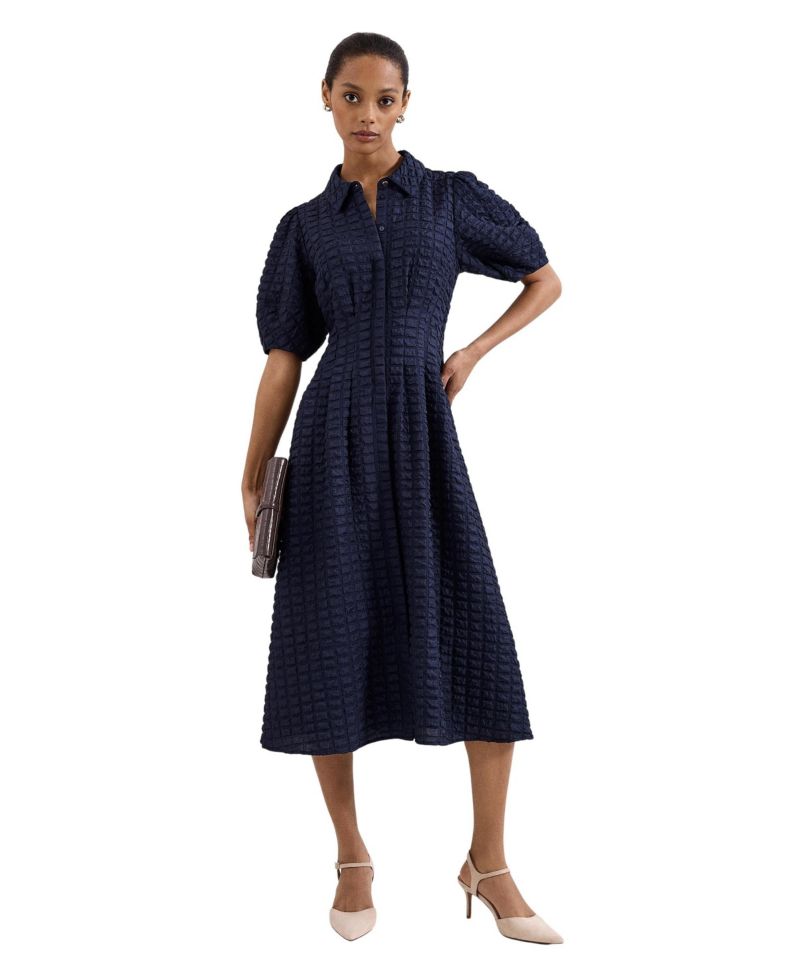 Women's Yasmine Textured Short-Sleeve Collared Midi Dress