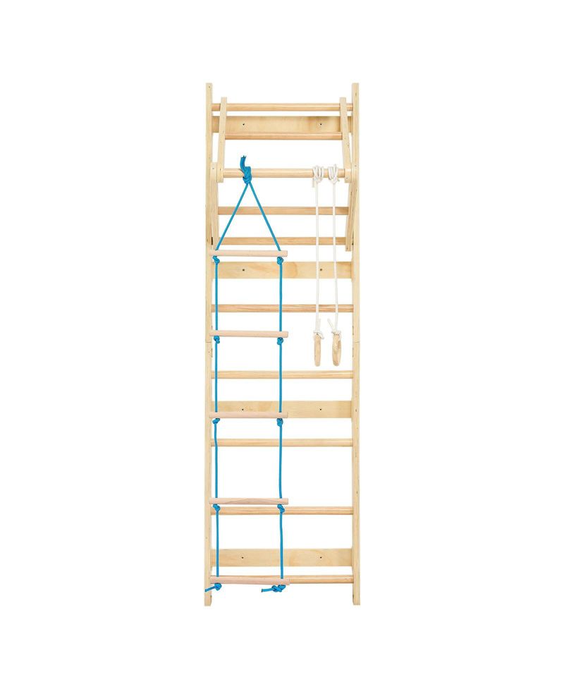 4 in 1 Swedish Ladder Wall Gym with Gym Rings and Pull Up Bar