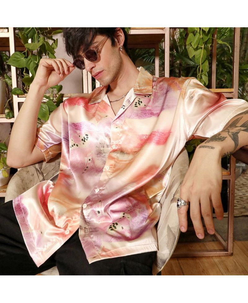 Men's Cantaloupe Orange & Amethyst Purple Abstract Sheen Oversized Shirt