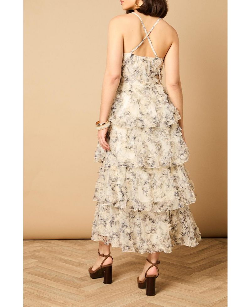 Women's Floral Textured Strappy Midaxi Dress