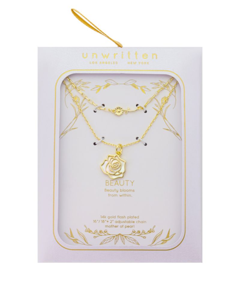 Mother of Pearl Inlay Flower Rose Paperclip Chain Layered Necklace