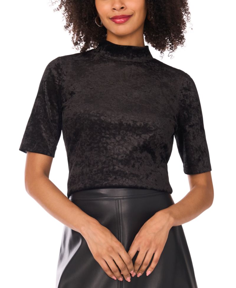 Women's Velvet Mock-Neck Short-Sleeve Top