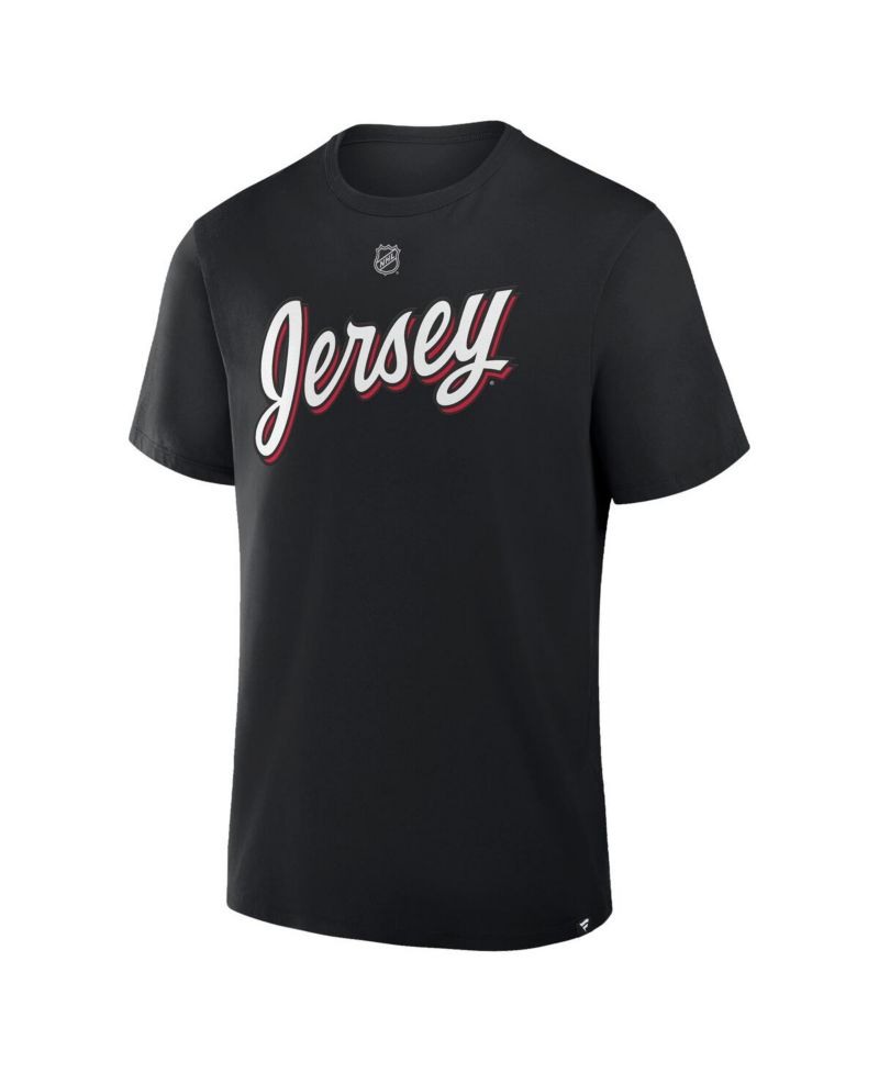 Men's Jack Hughes Black New Jersey Devils Authentic Stack Name & Number T-Shirt