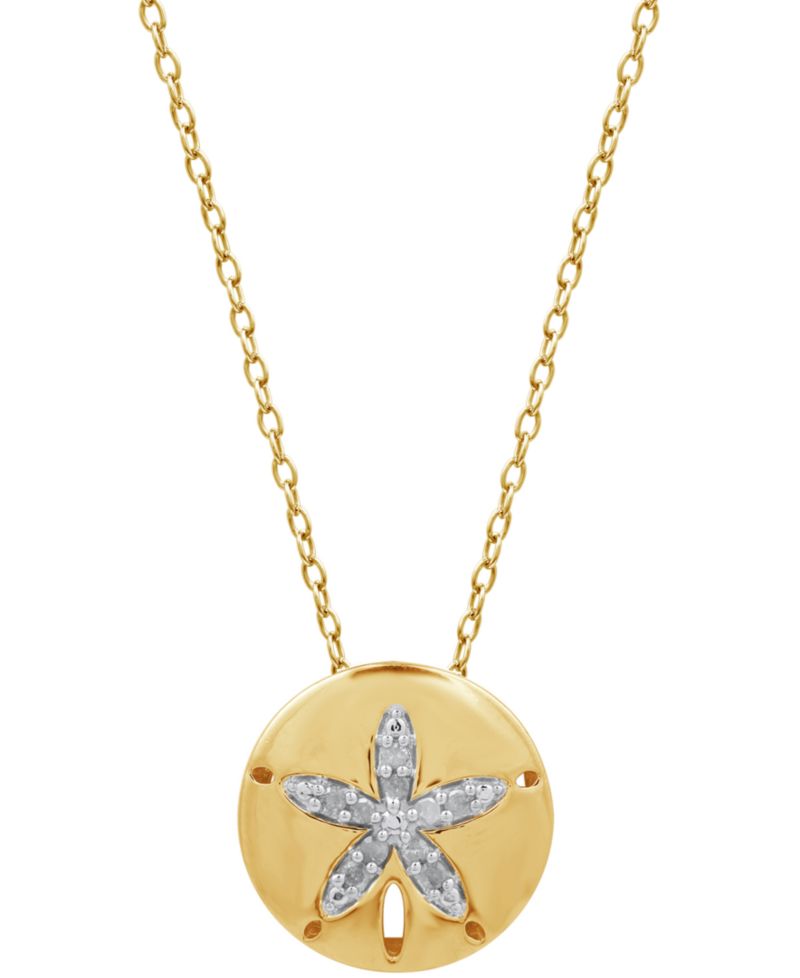 Diamond Sand Dollar 18" Pendant Necklace (1/10 ct. t.w.) in 14k Gold-Plated Sterling Silver