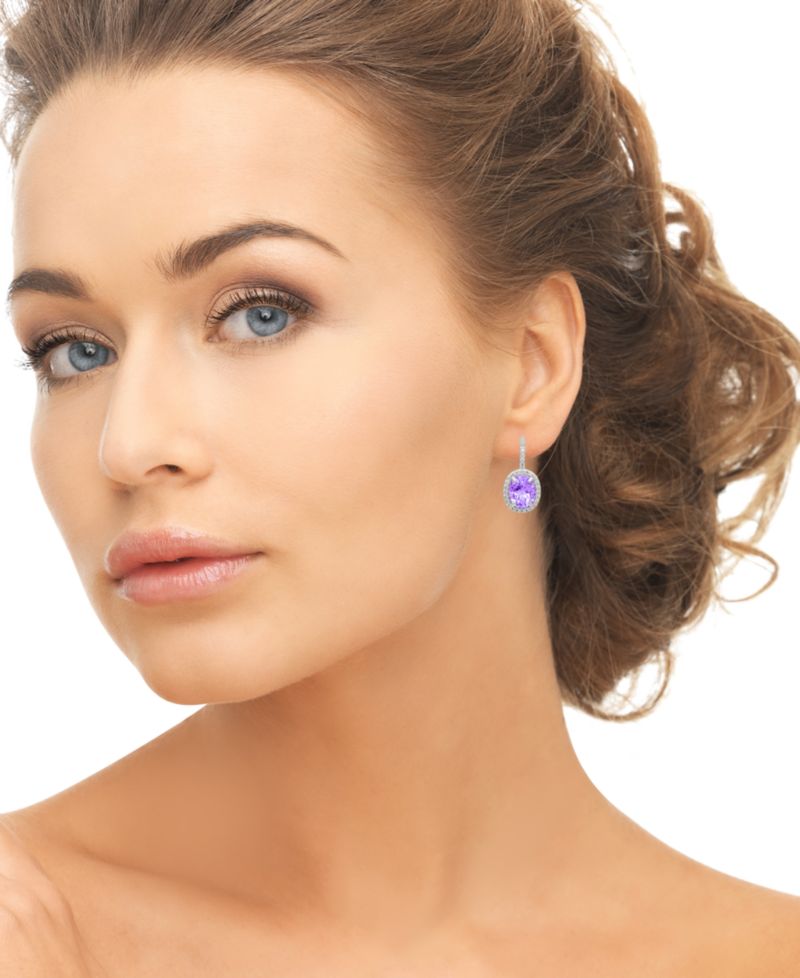 Amethyst (2.40 ct. t.w.) And White Topaz (0.56 ct. t.w.) Lever Back Drop Earrings in Sterling Silver (Also Available in Blue Topaz)